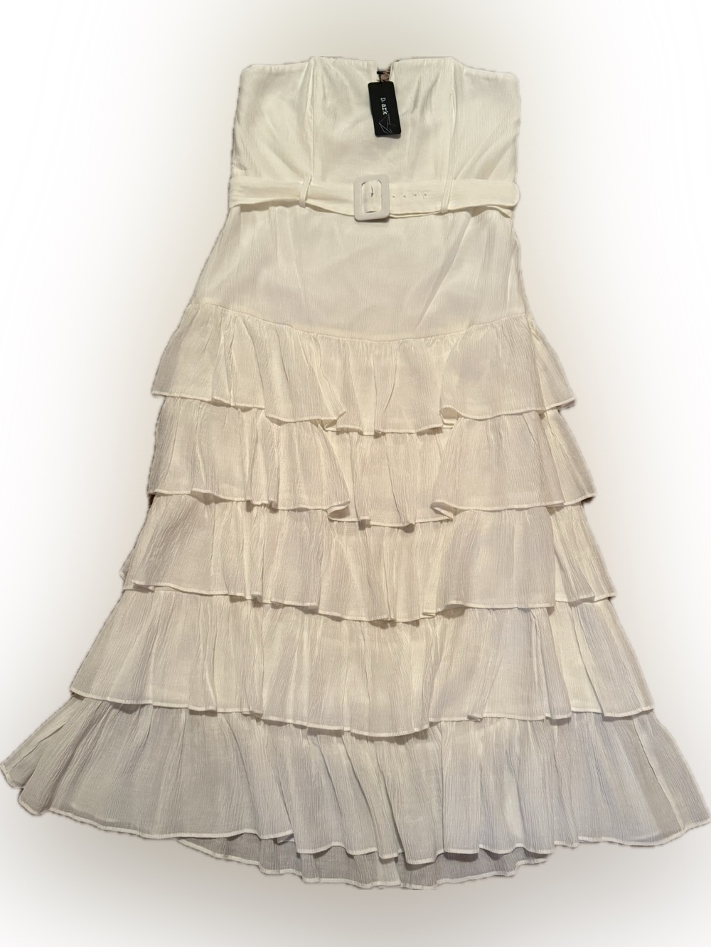 NWT D. Ark Sz XL Strapless White Textured Tiered Ruffle Dress with Waist Belt